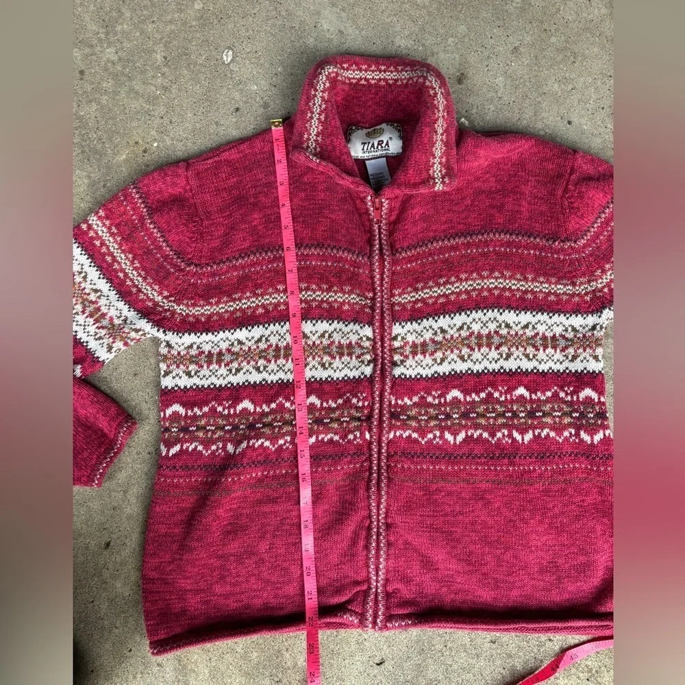 TIARA INTERNATIONAL holiday fair isle zip up sweater cottage vintage 2002 M